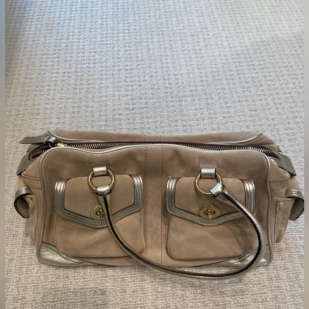 Coach Tan and Silver Shoulder Bag